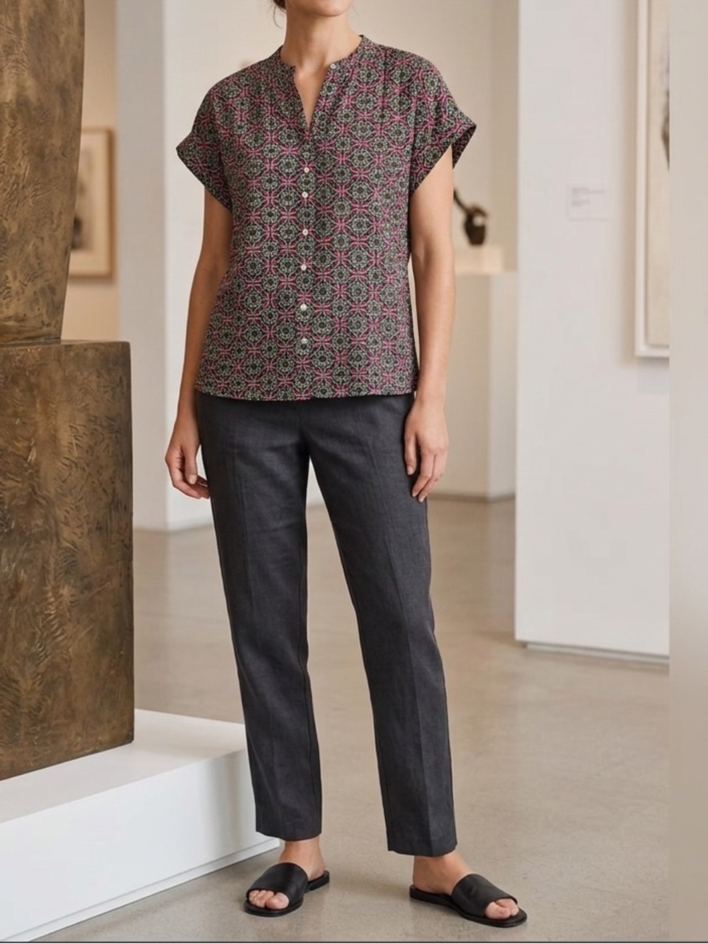 🔥$10 FINAL PRICE🔥 BANANA REPUBLIC Geometric Tile Print Short Sleeve Button Down